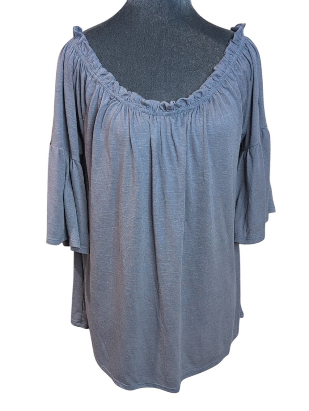 Lane Bryant Blue-Gray Flowy Peasant Top with Bell Sleeves Size 18-20